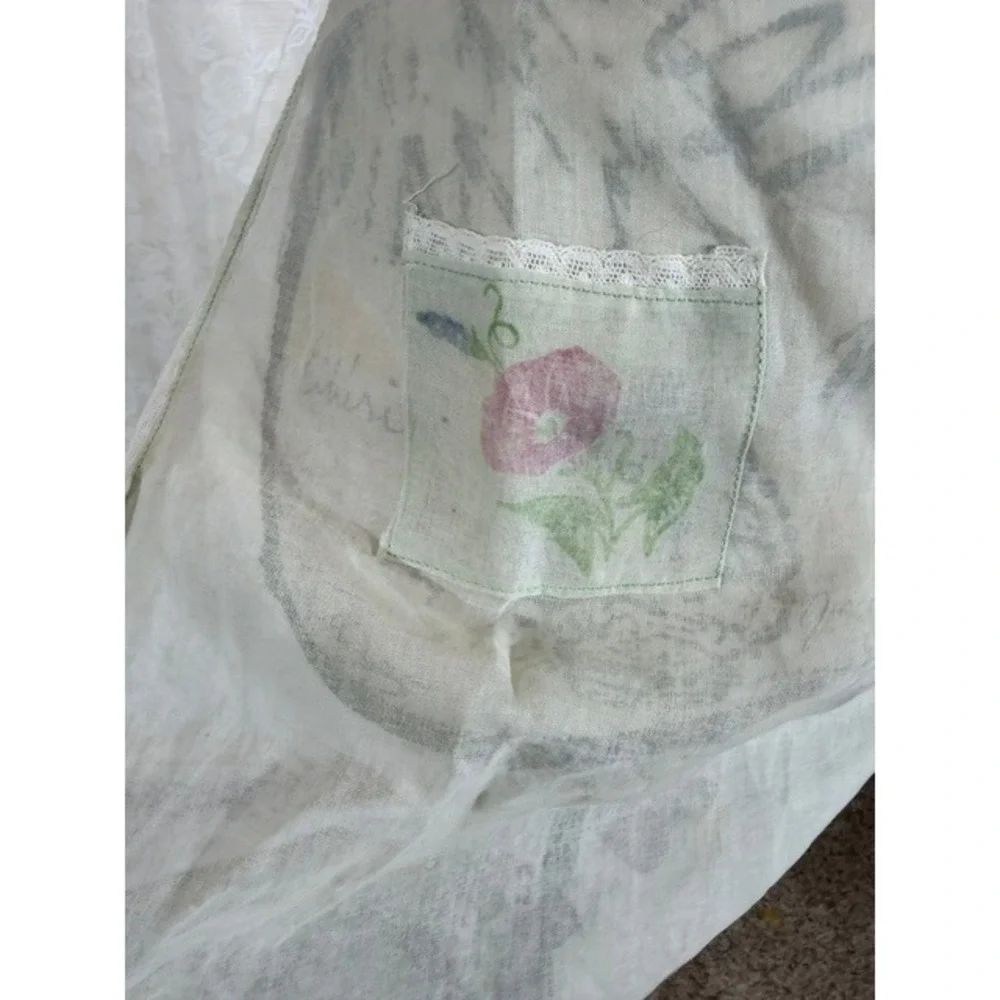 Vintage Sheer Green Floral Half Apron Lace Trim Pocket Cottagecore Retro Tea